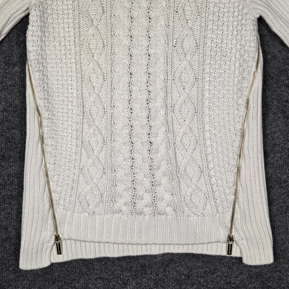 Michael Kors Cable Knit Sweater Women's Large Cream Side Zip Heavy Knit Pullover